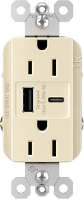 Legrand radiant R26USBAC6LA 15 Amp Tamper-Resistant Decorator Duplex Receptacle Outlet with Ultra Fast USB A/C 6.0A Charging Ports, Light Almond (1 Count)