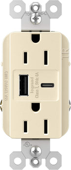 Legrand radiant R26USBAC6LA 15 Amp Tamper-Resistant Decorator Duplex Receptacle Outlet with Ultra Fast USB A/C 6.0A Charging Ports, Light Almond (1 Count)