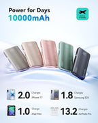 INIU 3-in-1 Portable Charger, 45W 10000mAh Fast Charging Power Bank, Built-in USB C Cable & Foldable Wall Plug, Travel Essentials, Battery Pack for iPhone 17 16 15 Series, Samsung, MacBook, etc. Green