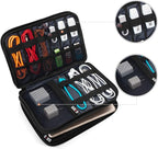 BUBM Double Layer Electronic Accessories Organizer, Travel Gear Bag for Cables, USB Flash Drive, Plug and More, Perfect Size Fits for iPad Mini (Medium, Dark Blue)