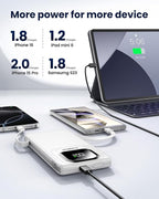 Portable Charger with Built-in Cables,22.5W Super Fast Charging Power Bank Slim Phone Charger,10000mAh Travel Battery Pack Battery Bank with Smart LED Display for iPhone, Android & USB-C