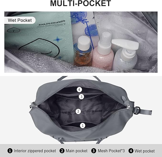 HYC00 Travel Duffel Bag,Carry-on Overnight Weekender Bags for Women,Sports Tote Gym Bag with Wet Pocket