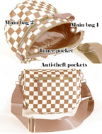 Black and White Checkered Crossbody Bag Bum Bag for Women,Spacious Checkered Purse Fanny Packs Belt Bag