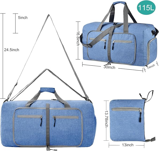 Dimayar 115L Travel Duffle Bag for Men Women - Foldable Duffel Bag with Shoes Compartment - Overnight Bags Waterproof & Tear Resistant(Blue)