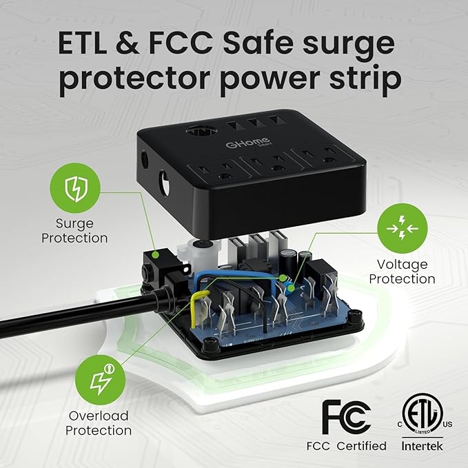 GHome Smart Power Strip with 3 WiFi Outlets & 3 USB, Alexa & Google Home Compatible, ETL Listed Surge Protector Power Strip, App & Timer Control, Ideal for Lamps, Coffee Makers & Office (2.4GHz Only)