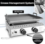 R.W.FLAME Portable Propane Griddle,Stainless Steel Gas Grill,Table Top Grill for Outdoor BBQ,Camping and RVs,Silver (2 Burner)