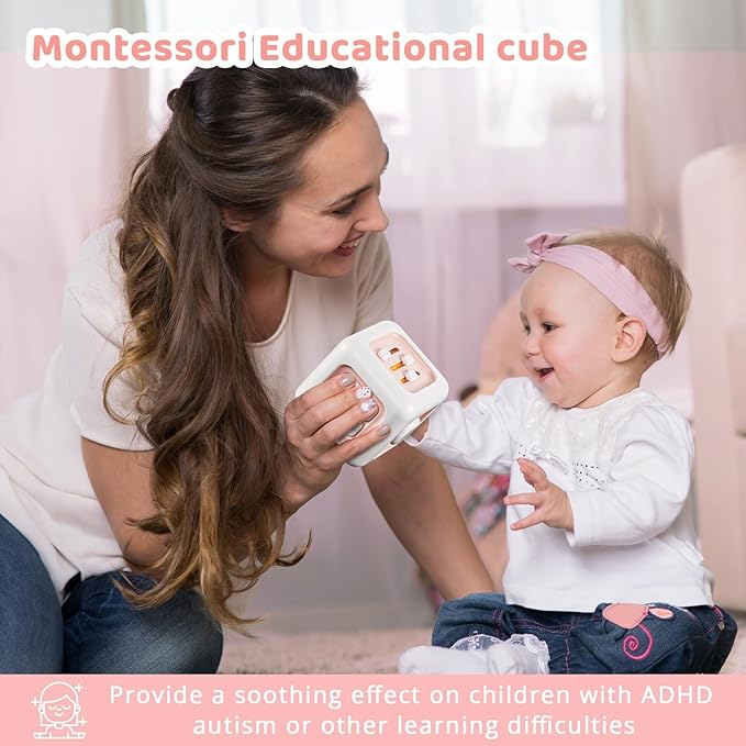 SOCBTNSO Busy Cube, Toys for 1 Year Old Girl Gifts, Montessori for Baby Girl, Travel Sensory Toys for Toddlers 1-3, Learning Fine Motor Skills| 1st Birthday Girl Gifts 6 9 12 Months