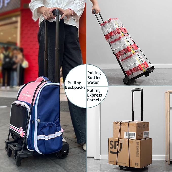 Portable Folding Luggage & Backpack Cart - Heavy Duty Hand Truck for Travel, Shopping, and Moving, with 2 Elastic Straps