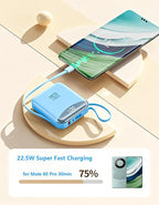 10000mAh Portable Charger with Built-in USB-C & Light-ning Cables, 22.5W Fast Charging Power Bank, Travel Battery Pack with LED Display for iPhone Samsung Android – Flight Approved
