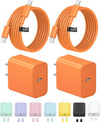 5FT iPhone 17 16 15 Charger Fast Charging USB C Charger Block Type C Chagrer Fast Charging 2-Pack for iPhone 17/17 Plus/17 Pro/17 Pro Max/iPhone 16/16 Plus/16 Pro/16 Pro Max/15 Pro Max/Samsung(Orange)