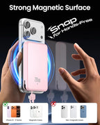 golioklsy Portable Charger Power Bank, 10000mAh Phone Charger with Built-in Cable, 20W PD Fast Charging, Slim Battery Pack with LED Display, Travel Essential for iPhone 17/16/15/14 All Series, Pink