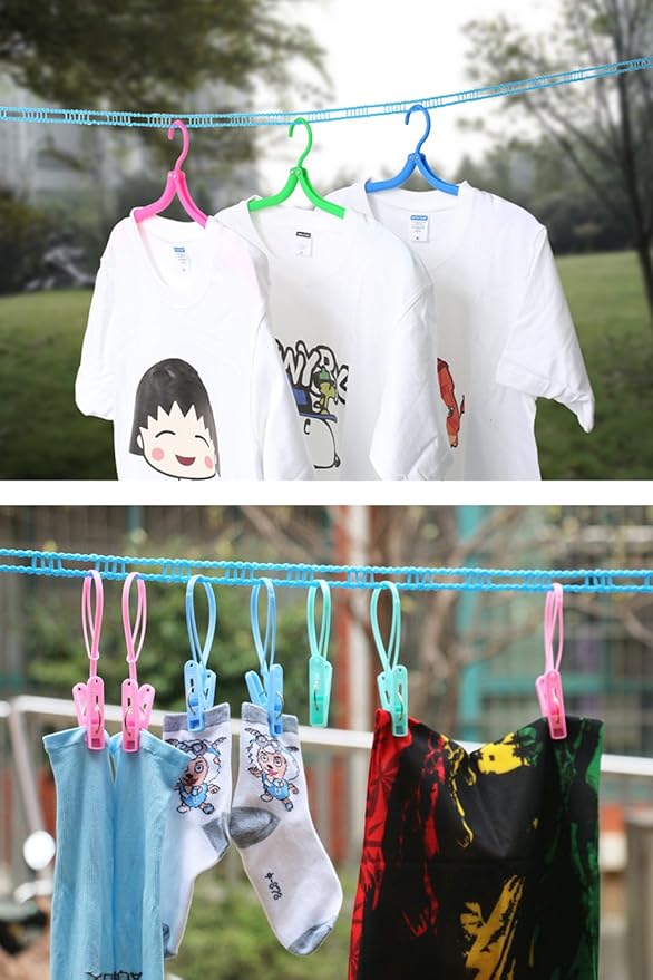 2 Pack Nylon Clothesline Windproof Clothes Drying Rope Travel Clothes Line Portable Laundry Line Hanger Rope for Indoor Outdoor Camping Home Hotel Random Color (Pack of 2 Clothesline(3m & 5m))