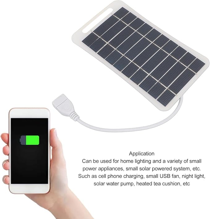 Hilitand 5W 5V USB Solar Panel Charger, Portable Monocrystalline Silicon Handheld Solar Panel for Camping Travel Outdoor (White)