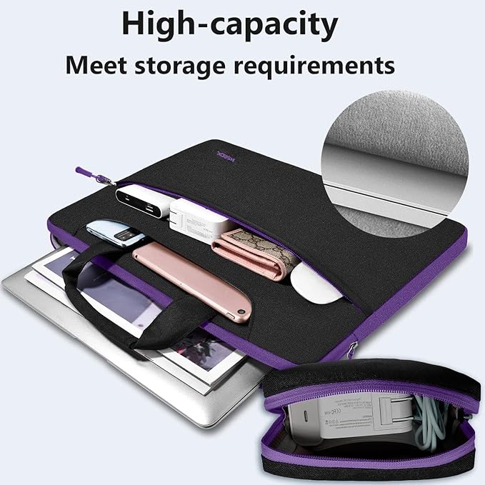 Hseok Laptop Shoulder Bag 13-14 inch Shockproof Water-Resistant HandBag with Small Case Compatible with MacBook Pro/Neo 14" M5/M4/M3/M2/M1, Mac Air/Pro 13.3", XPS 13/14, Most 13"-14" PC,Black-purple