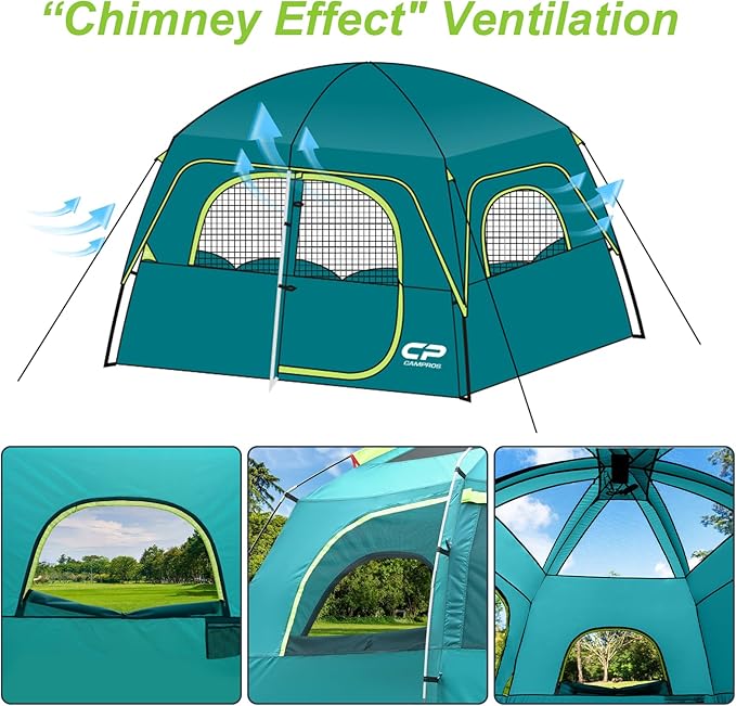 CAMPROS CP Upgraded 6/8 Person Camping Tents, Waterproof Windproof Family Tent with Larger Mesh Windows & Door, Double Layer, Easy Set Up, All-Season Dome Tent with Top Rainfly & Carry Bag