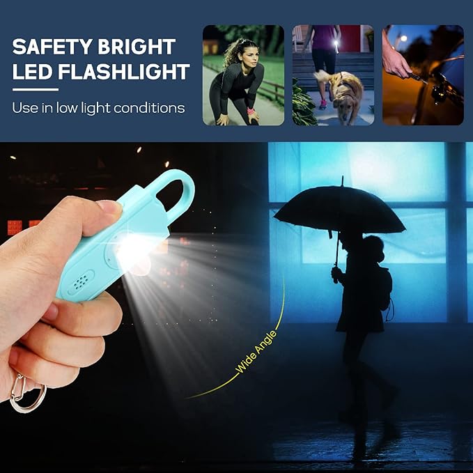 Personal Safety Alarm Keychain for Women 2PCS -130 dB Loud Siren with SOS Strobe Light, Flashlight, Double Speakers, Safe Defense Key Chain for Girls Kids Elders Emergency Call