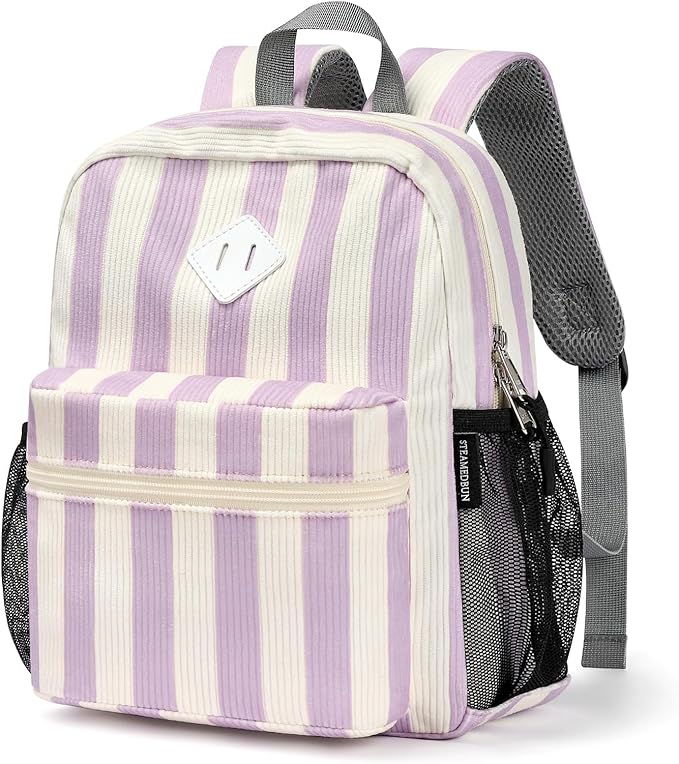 STEAMEDBUN Corduroy Toddler Backpack for Girls Boys 2-4, Kids Preschool Backpack for Kindergarten - Stripe