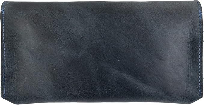 Hide & Drink, Full Grain Leather Large Female Wallet, Travel Organizer for Women, Vintage Money and Card Holder, Handmade, Slate Blue