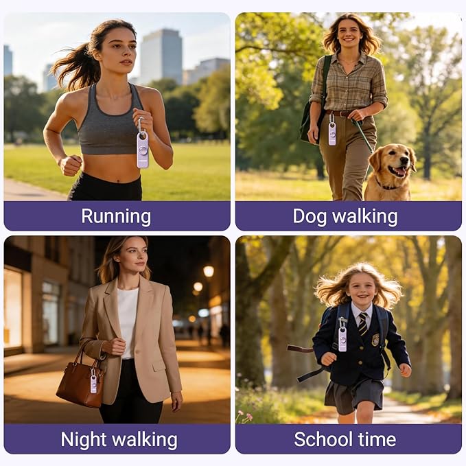 Rechargeable Personal Safety Alarm, 130dB Emergency Siren with LED Flashlight, Portable Keychain for Women, Kids, Elderly, Night Running & Travel (Lavender Purple)