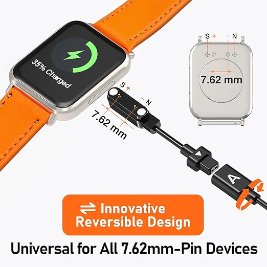 Audiovance 2-Pack AB762 Reversible Smartwatch Charger – Innovative Magnetic Charging Cable, Solves Polarity Mismatch, Universal for All 7.62mm-Pin-Pitch Smart Watches