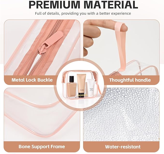 Icramsy Clear Makeup Bag,2 Pack TSA Approved Toiletry Bag Travel Toiletry Bag Hanging Makeup Cosmetic bag for Women Men (Rose gold)