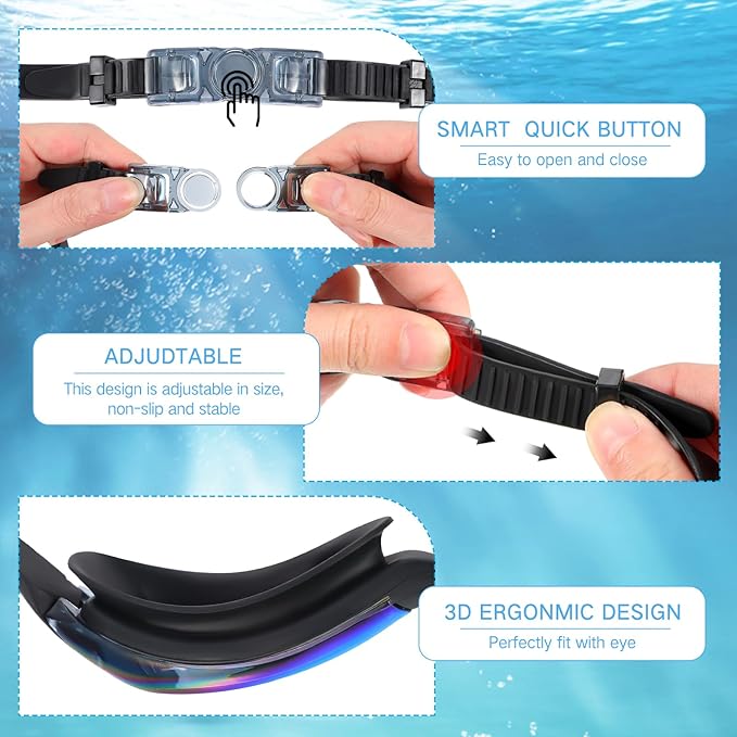 Flutesan 6 Pack Swim Goggles for Adult Anti Fog Swimming Glasses with Ear Plugs Nose Clip No Leaking Full Protection Goggles