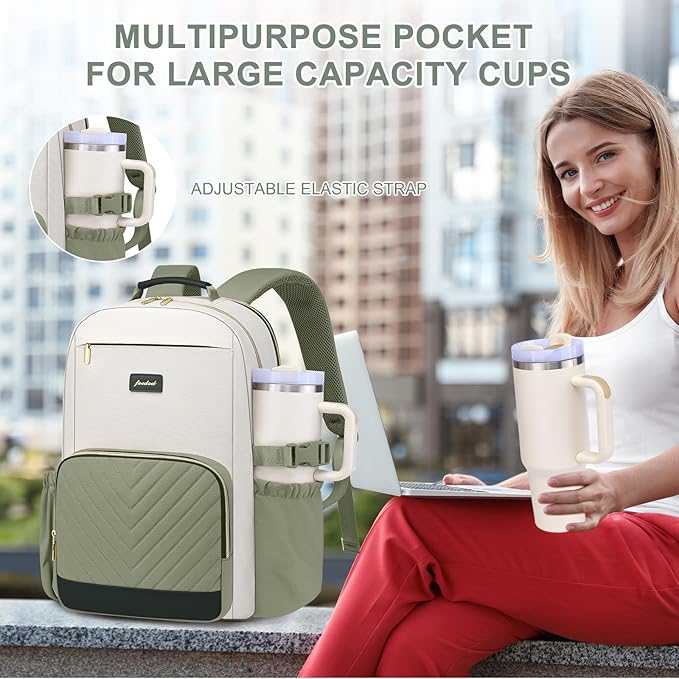 Focdod Laptop Backpack for Women Bookbag: 17 inch Work Backpacks with Pouch Pocket for Large Capacity Cup & USB Charger College Book Bag Travel Business Nurse Teacher Bookbags Anti-theft Back Pack