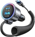 200W Car Charger USB C, PD100W Fast Charge w/100W Type C Fast Charging 5FT Coiled Cable, PD3.0/QC4.0/PPS Cigarette Lighter Phone Adapter for iPhone 17/16 ProMax, MacBook Pro/Air, Samsung S26/S25, iPad