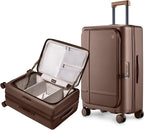 NINETYGO Medium Checked Luggage 25 Inch, Flat Top Opening Check In Luggage with Cup Holder, Expandable, Coffee-Infused PC Hard Shell, Eco-Friendly, TSA Lock, 360° Spinner Wheels (Latte)