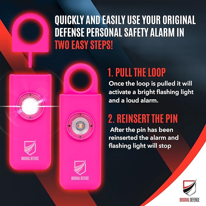 Original Defense® Siren Self-Defense Alarm - 130 dB Keychain Alarm with LED Strobe Light for Women, Children, and Elderly - Police Recommended - (Magenta, 1 Count)