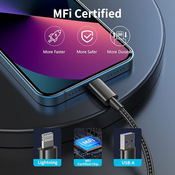 5Pack for iPhone Charger Cable 3ft Lightning to USB Cables Fast for iPhone Charging Cord [Apple MFi Certified] Nylon Braided for iPhone 14/13/12/11 Pro/X/Xs Max/XR/8 Plus/7/6/5/SE,for IPad, 3 Foot