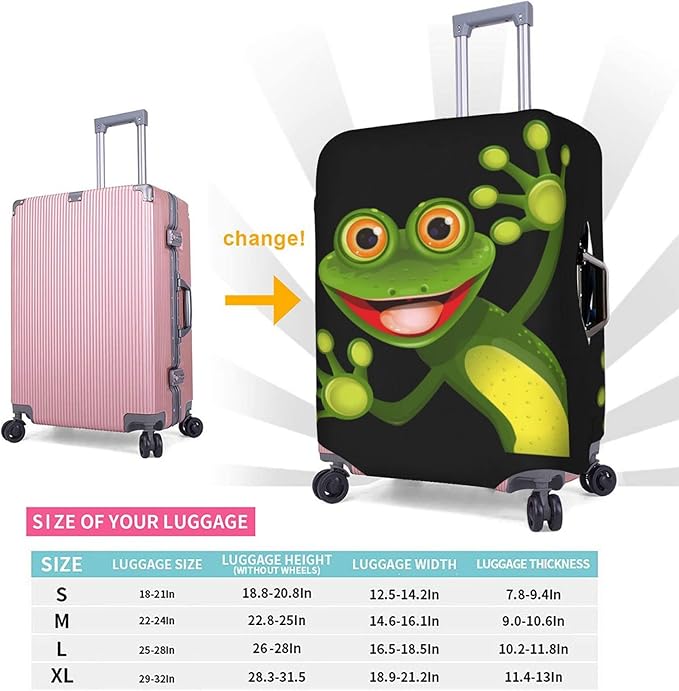 Travel Luggage Cover Suitcase Protector, Merry Green Frog Cute Animal Washable Elastic Stretchy Anti-scratch Luggage Sleeve with Concealed Zipper for Spinner Wheeled Suitcase Fits 18-21 Inch Luggage