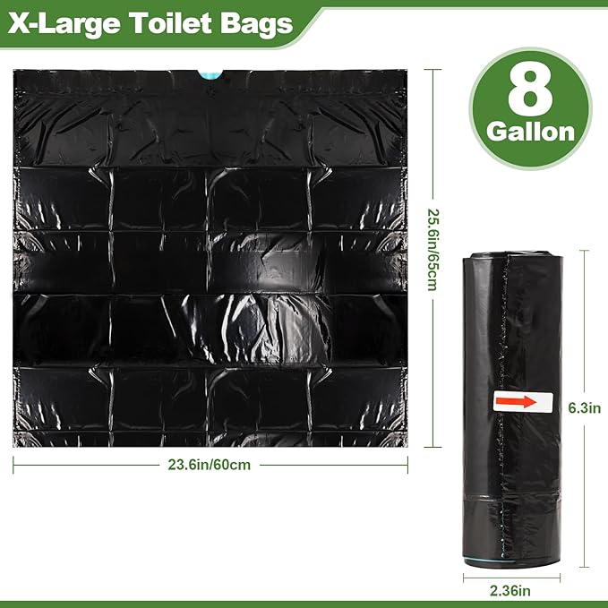 Portable Toilet Bags with Poo Gel Set, 8 Gallon Camping Toilet Bags with Absorbent Gels, Waste Bags, Leak-Proof Trash Bag for Camping Potty, Traveling