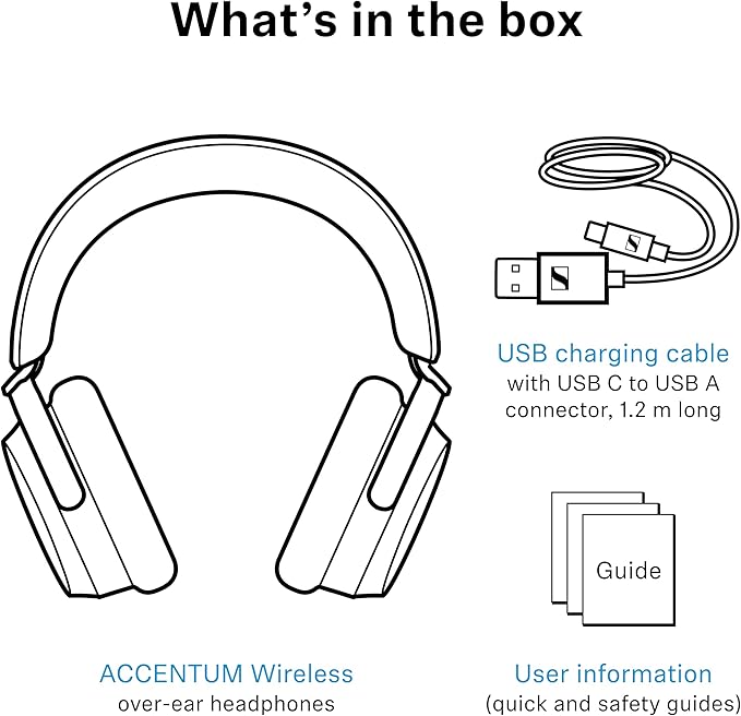 Sennheiser ACCENTUM Wireless Bluetooth Headphones Noise Cancelling - Up to 50HR Playtime, Hybrid Noise Cancelling (ANC), All-Day Comfort, Bluetooth Over Ear Headphones for School, Traveling, Black