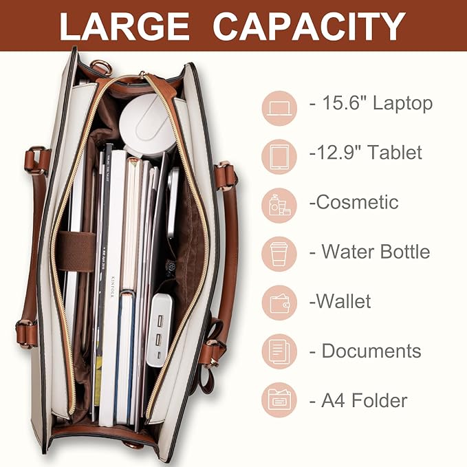 MOSISO Laptop Tote Bag for Women, 15.6 inch Waterproof PU Leather Work Bag with Clutch Purse & Bowknot, Large Capacity Handbag Shoulder Computer Bags Work Briefcase for Business Teacher Office, Brown