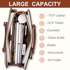 MOSISO Laptop Tote Bag for Women, 15.6 inch Waterproof PU Leather Work Bag with Clutch Purse & Bowknot, Large Capacity Handbag Shoulder Computer Bags Work Briefcase for Business Teacher Office, Brown