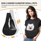 Adjustable Dog Carrier Sling - Hand-Free Dog Carriers for Small Dogs and Cats, Puppy Sling Carrier with Zipper Purse Pocket, Travel Safety Harness, Puppy Essentials (Black)