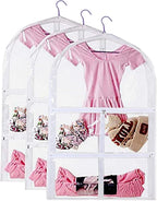3 Packs Clear Kids Dance Costume Garment Bags,Garment Bag 35 Inch for Dance Competitions,Foldable Travel Storage Cover Bag with 3 Zipper Pockets