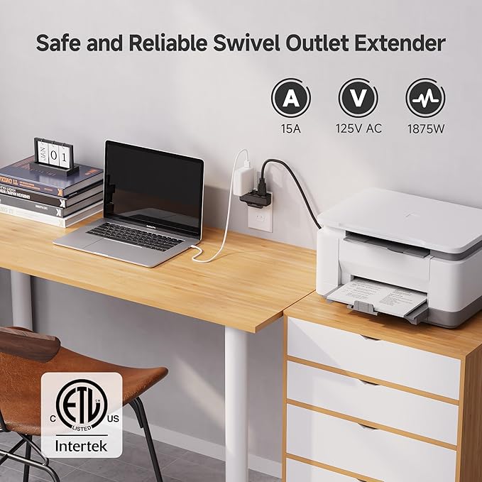 [ETL Listed] Cable Matters 2-Pack 3-Outlet Grounded 180 Degree Swivel Wall Tap, 3 Plug Wall Adapter, Multi-Plug Outlets, Black