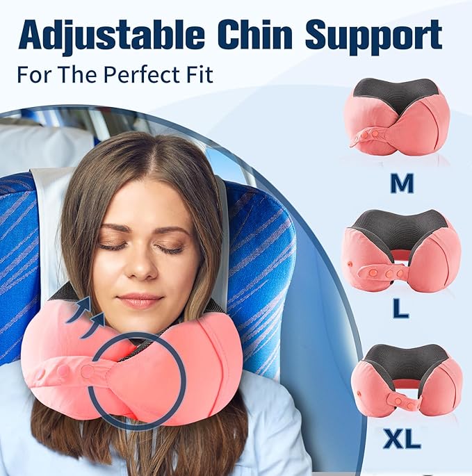 Cirorld Neck Pillow for Traveling, Travel Pillows for Airplanes,100% Pure Memory Foam Travel Neck Pillow, Adjustable Flight Pillow, Portable Plane Accessories with Eye Mask, Earplugs, Carry Bag