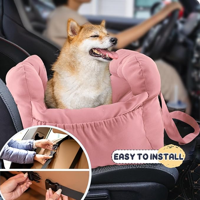 Dog Car Seat for Small Dogs, Portable Puppy Car Seat of Easy Installation, Fashionable Pet Carrier Bag with Large Pockets, Machine Washable Dog Booster Seat (Pink)