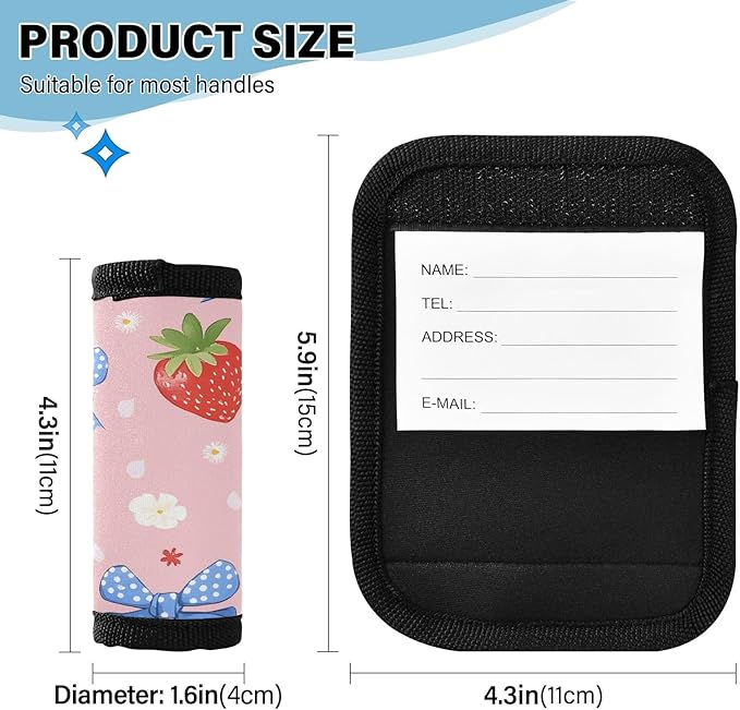 Strawberry Blue Bow Luggage Handle Wrap for Suitcase Luggage Tags Handle Covers Identifiers Soft Decorations Travel Accessories 2 Pack