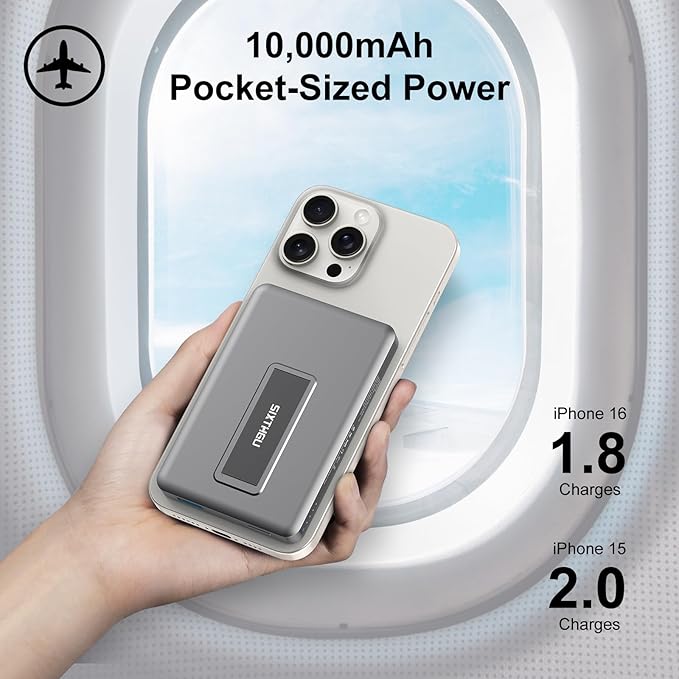 SIXTHGU Portable Charger, for Magsafe Power Bank with Foldable Alloy-Stand, 10000mAh Magnetic Battery Pack with 22.5W Fast Charging for iPhone 17/16/15/14/13/12 Series