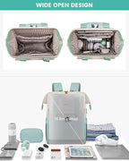 LOVEVOOK Laptop Backpack for Women, 15.6 Inch Work Laptop Bag with USB Port, Fashion Teacher Nurse Backpack Purse, Waterproof Travel Computer Backpack with Organizer Bag, 2PCS, Beige-Mint Green