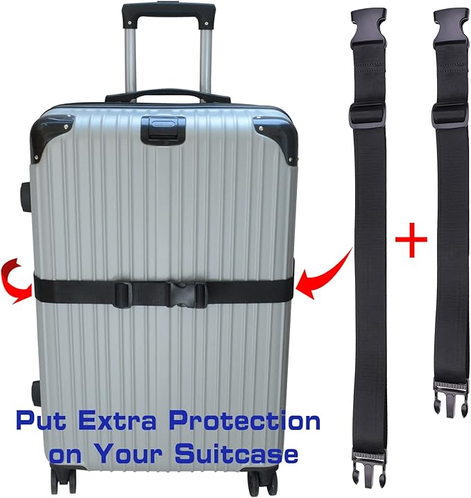Luggage Straps,Luggage Connector, Straps for Suitcase， Heavy Duty Adjustable Suitcase Belt Travel Attachment Travel Accessories for Connecting Your Luggage (Black)