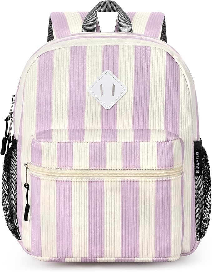STEAMEDBUN Corduroy Toddler Backpack for Girls Boys 2-4, Kids Preschool Backpack for Kindergarten - Stripe