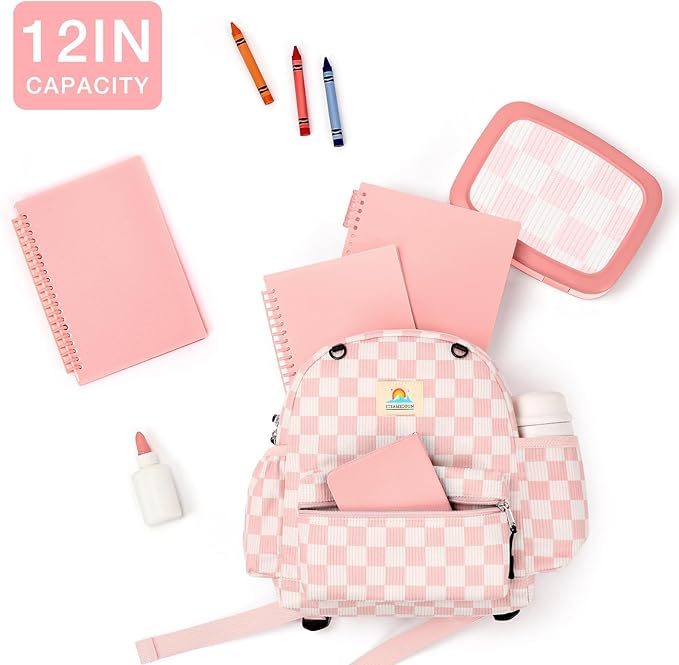 STEAMEDBUN Corduroy Toddler Backpack for Girls 2-4: Kids backpack for Boys Girls - 12 inch Preschool Kindergarten Backpacks - Checkerboard