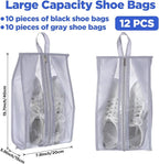 12 Pack Waterproof Shoe Bags for Travel, Portable Shoes Organizer with Zipper, Black and Grey Shoe Pouches for Men and Women