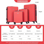 Tripcomp 4-Piece Hardside Luggage Set with TSA Lock, Lightweight ABS Suitcases With Spinner Wheel Scratch Resistant, 16/20/24/28 inch, Vibrant Red