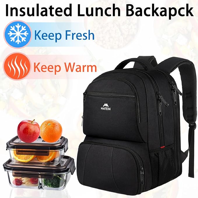 MATEIN Lunch Backpack for Men, 18 Inch Large Insulated Backpack Cooler with Lunch Compartment, Water Resistant Laptop Back pack with Lunch Box Bag for Work Travel Business College Picnic